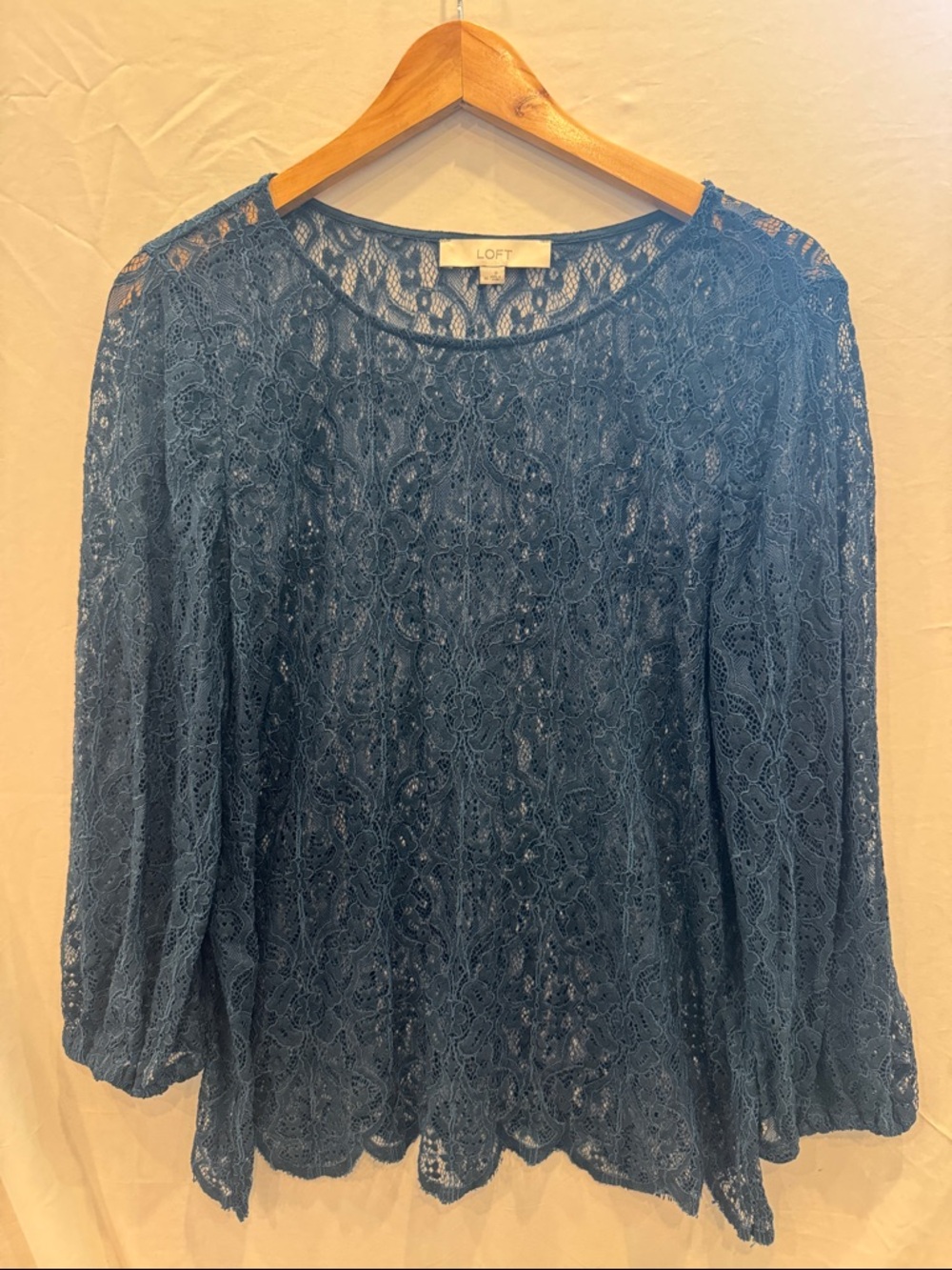 LOFT Teal-Blue Floral Lace Long Sleeve Blouse